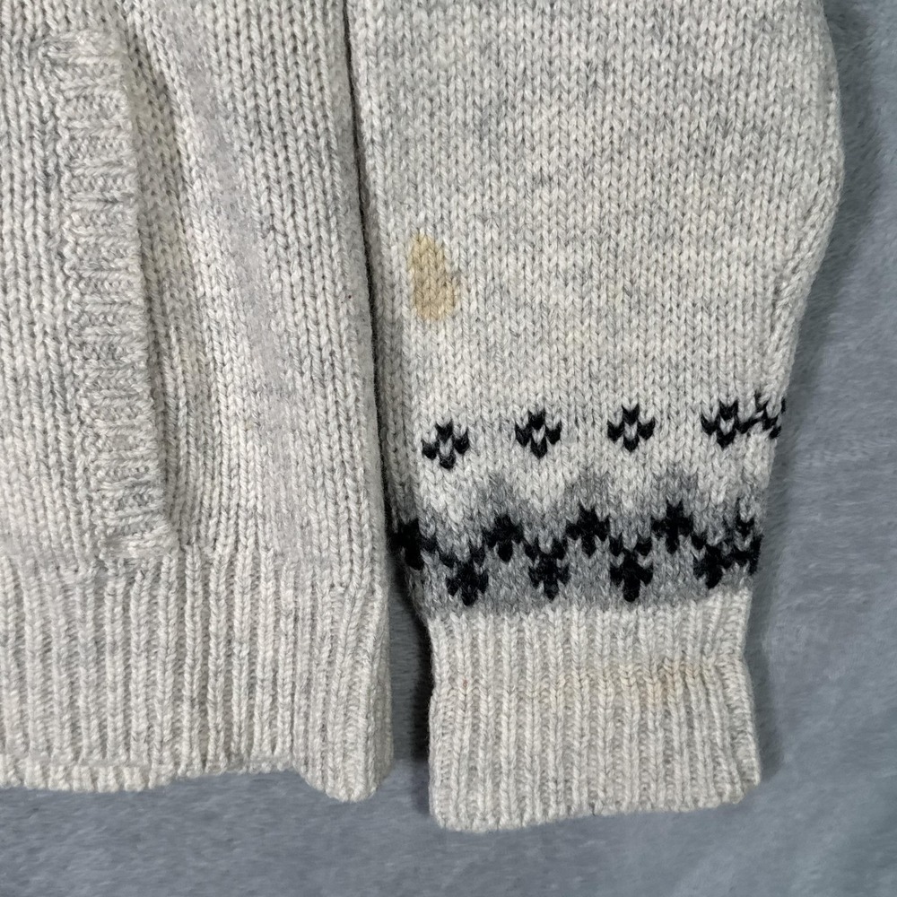 LL Bean Sweater Mens M (Fits S) Gray Wool Full Zip Fair Isle Mock Neck *FLAW - Picture 2 of 11